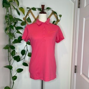 NIKE Golf Sport Dri-Fit Slim Fit Pink Polo Button Up Top